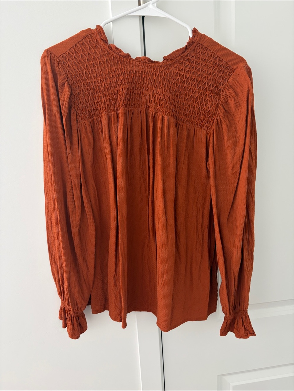 a new day Rust Smocked Yoke Long-Sleeve Blouse